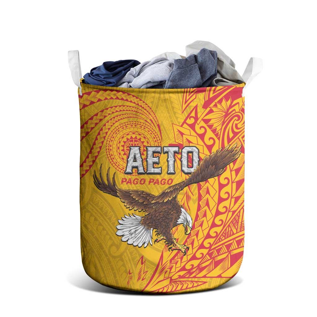 American Samoa Flag Day Laundry Basket Fautasi Race Pago Pago-Aeto Eagle Wings Tribal Style