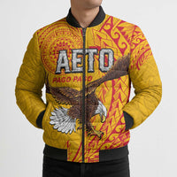 Personalised American Samoa Flag Day Bomber Puffer Jacket Fautasi Race Pago Pago-Aeto Eagle Wings Tribal Style