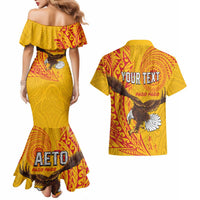 Personalised American Samoa Flag Day Couples Matching Mermaid Dress and Hawaiian Shirt Fautasi Race Pago Pago-Aeto Eagle Wings Tribal Style LT03 - Polynesian Pride