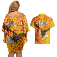 Personalised American Samoa Flag Day Couples Matching Off Shoulder Short Dress and Hawaiian Shirt Fautasi Race Pago Pago-Aeto Eagle Wings Tribal Style LT03 - Polynesian Pride