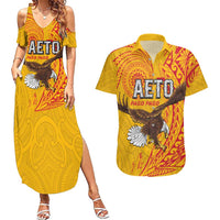 Personalised American Samoa Flag Day Couples Matching Summer Maxi Dress and Hawaiian Shirt Fautasi Race Pago Pago-Aeto Eagle Wings Tribal Style LT03 Multicolor - Polynesian Pride