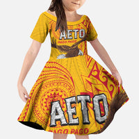 Personalised American Samoa Flag Day Family Matching Long Sleeve Bodycon Dress and Hawaiian Shirt Fautasi Race Pago Pago-Aeto Eagle Wings Tribal Style LT03 Daughter's Dress Multicolor - Polynesian Pride