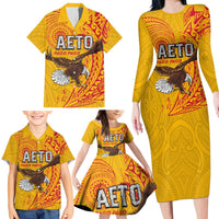 Personalised American Samoa Flag Day Family Matching Long Sleeve Bodycon Dress and Hawaiian Shirt Fautasi Race Pago Pago-Aeto Eagle Wings Tribal Style LT03 - Polynesian Pride