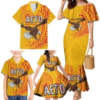 Personalised American Samoa Flag Day Family Matching Mermaid Dress and Hawaiian Shirt Fautasi Race Pago Pago-Aeto Eagle Wings Tribal Style LT03 - Polynesian Pride