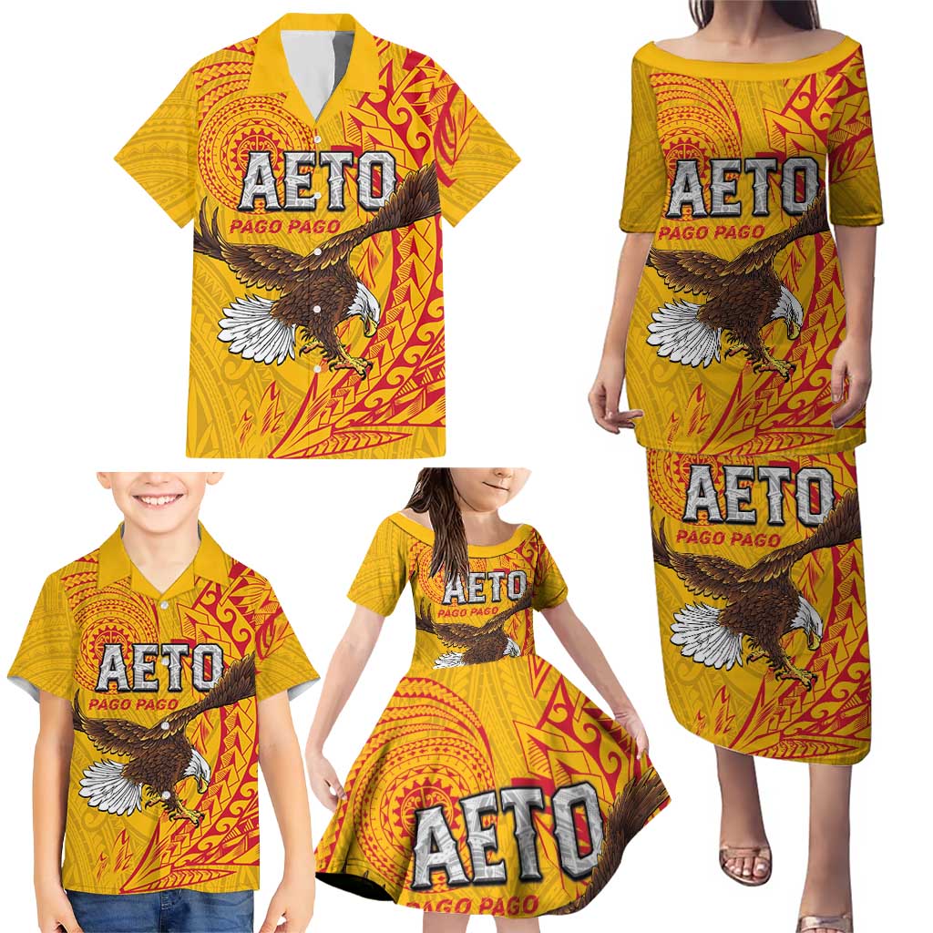 Personalised American Samoa Flag Day Family Matching Puletasi and Hawaiian Shirt Fautasi Race Pago Pago-Aeto Eagle Wings Tribal Style LT03 - Polynesian Pride