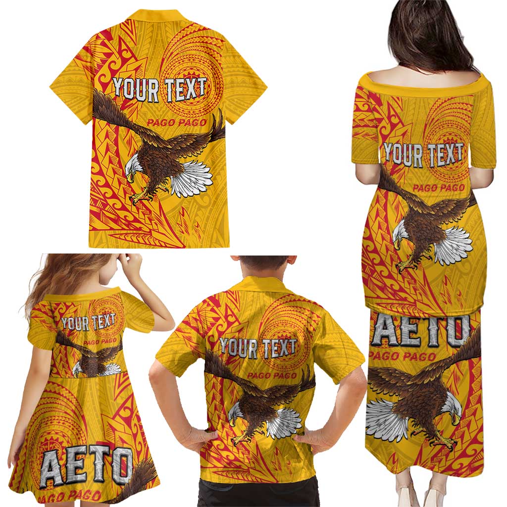 Personalised American Samoa Flag Day Family Matching Puletasi and Hawaiian Shirt Fautasi Race Pago Pago-Aeto Eagle Wings Tribal Style LT03 - Polynesian Pride