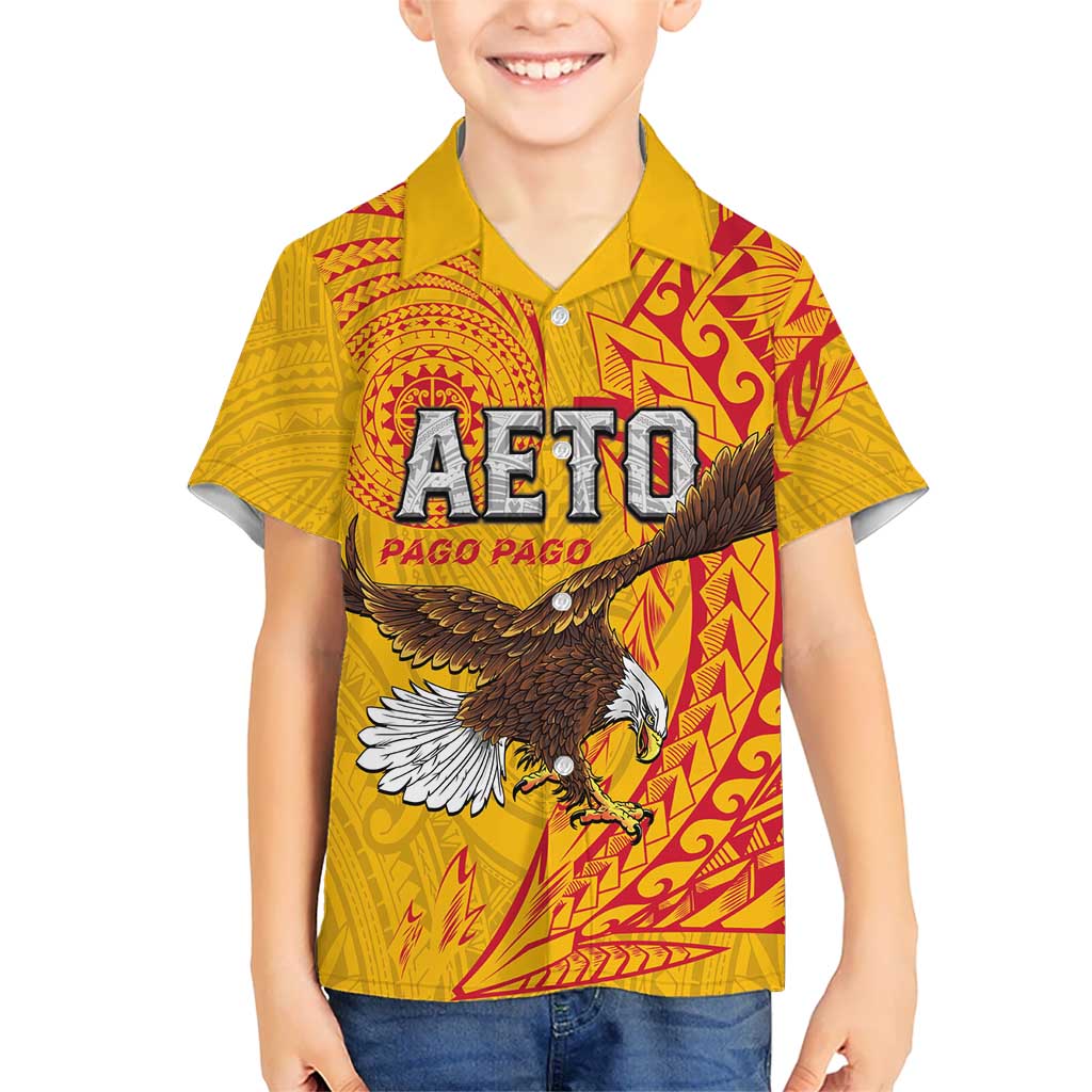Personalised American Samoa Flag Day Family Matching Puletasi and Hawaiian Shirt Fautasi Race Pago Pago-Aeto Eagle Wings Tribal Style LT03 Son's Shirt Multicolor - Polynesian Pride