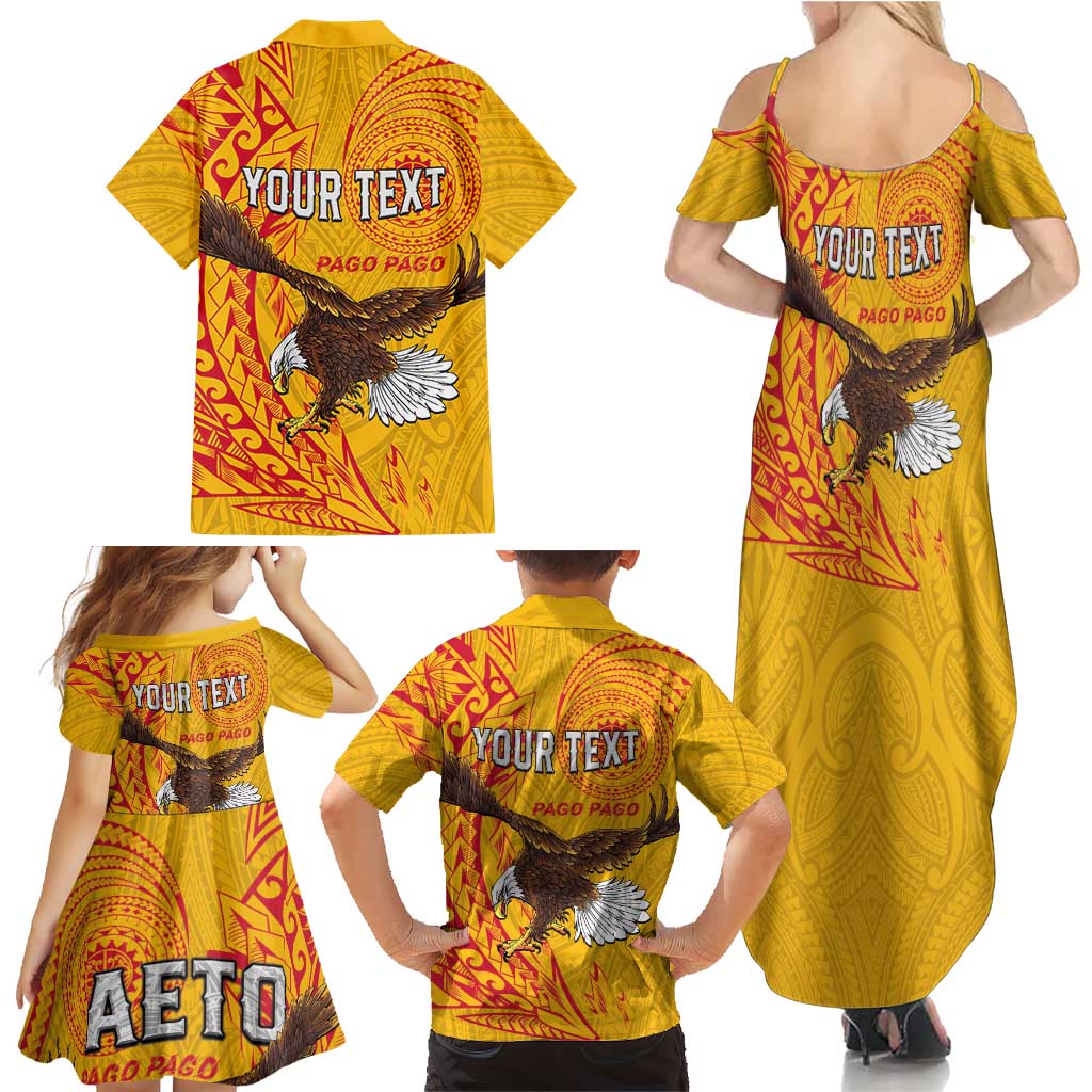 Personalised American Samoa Flag Day Family Matching Summer Maxi Dress and Hawaiian Shirt Fautasi Race Pago Pago-Aeto Eagle Wings Tribal Style LT03 - Polynesian Pride