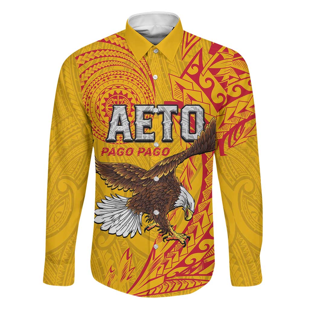 Personalised American Samoa Flag Day Family Matching Summer Maxi Dress and Hawaiian Shirt Fautasi Race Pago Pago-Aeto Eagle Wings Tribal Style LT03 Dad's Shirt - Long Sleeve Multicolor - Polynesian Pride