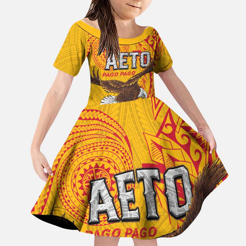 Personalised American Samoa Flag Day Family Matching Tank Maxi Dress and Hawaiian Shirt Fautasi Race Pago Pago-Aeto Eagle Wings Tribal Style LT03 Daughter's Dress Multicolor - Polynesian Pride