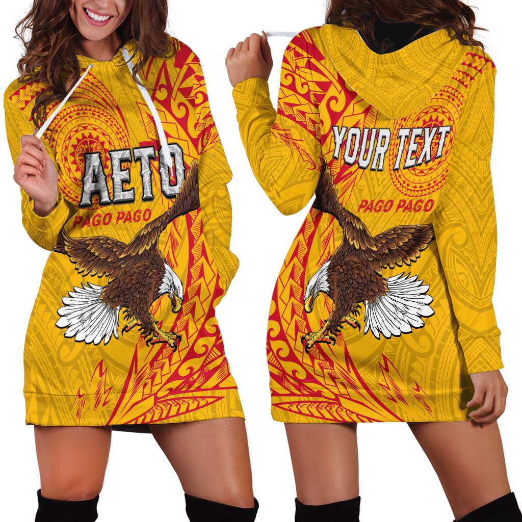 Personalised American Samoa Flag Day Hoodie Dress Fautasi Race Pago Pago-Aeto Eagle Wings Tribal Style LT03 - Polynesian Pride