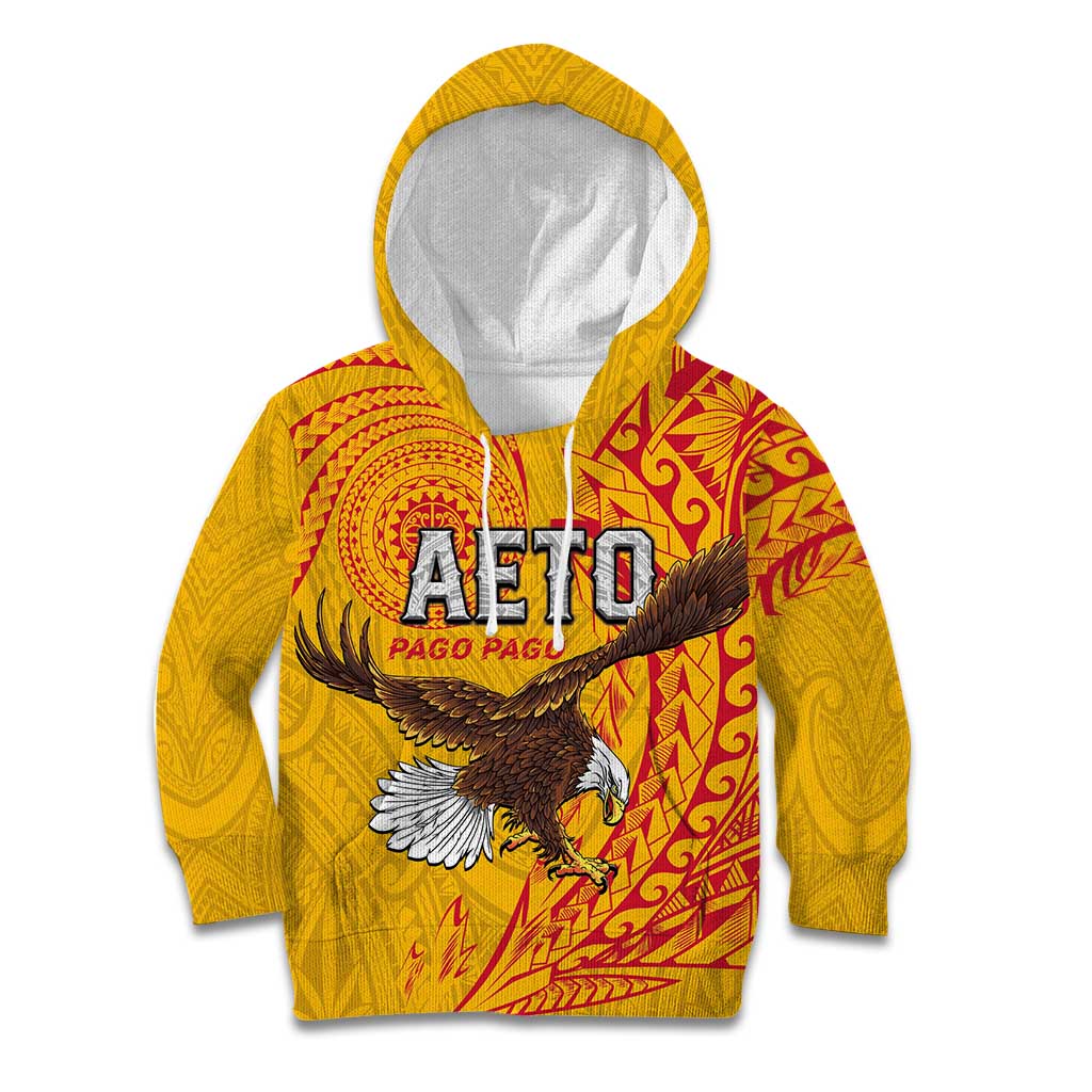 Personalised American Samoa Flag Day Kid Hoodie Fautasi Race Pago Pago-Aeto Eagle Wings Tribal Style