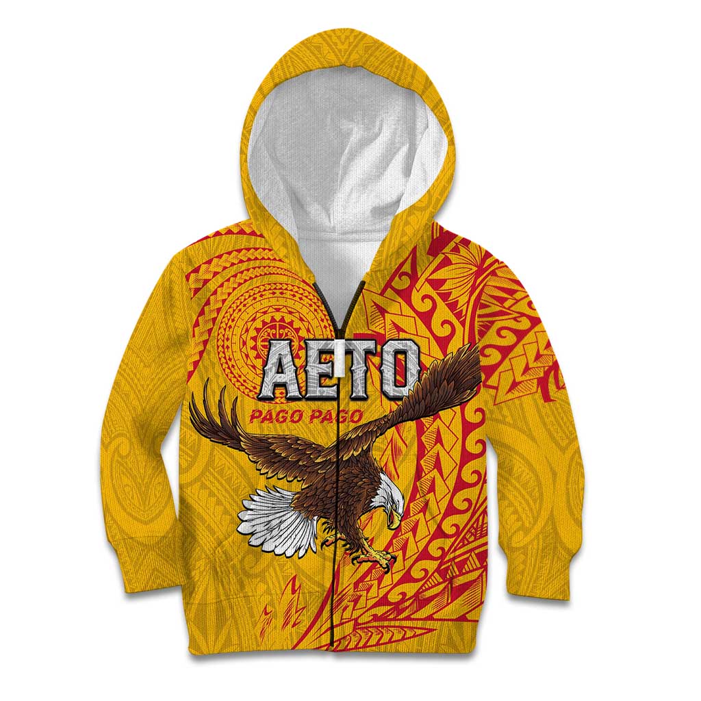 Personalised American Samoa Flag Day Kid Hoodie Fautasi Race Pago Pago-Aeto Eagle Wings Tribal Style