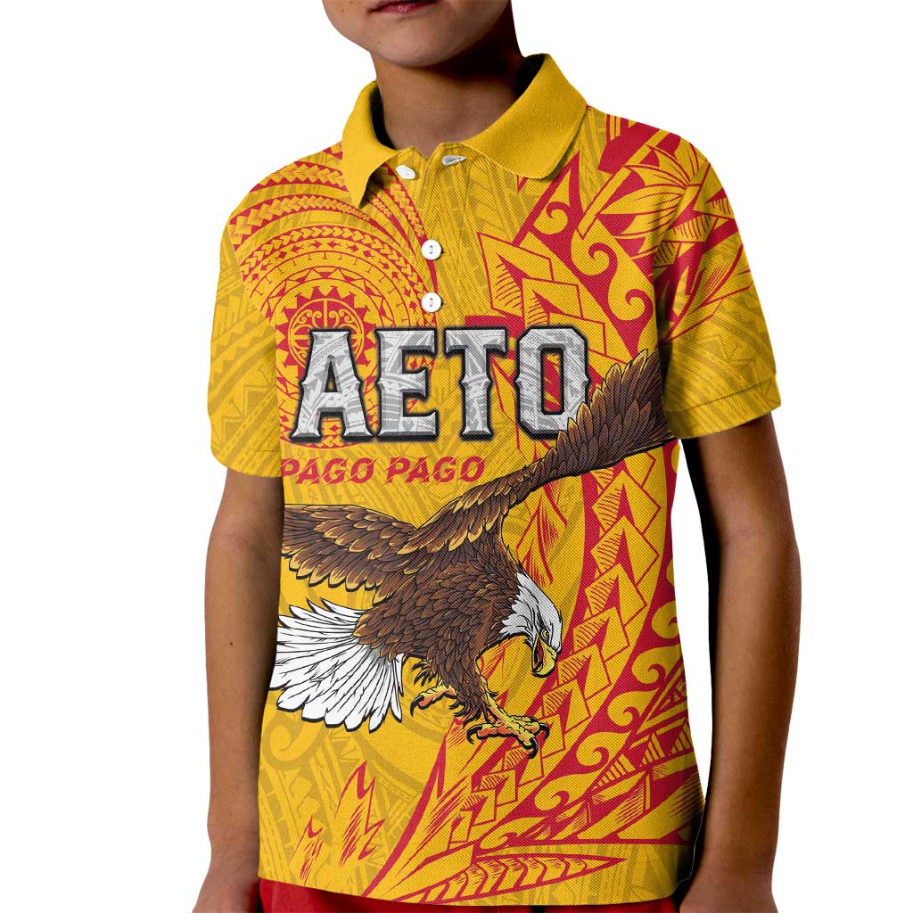 Personalised American Samoa Flag Day Kid Polo Shirt Fautasi Race Pago Pago-Aeto Eagle Wings Tribal Style