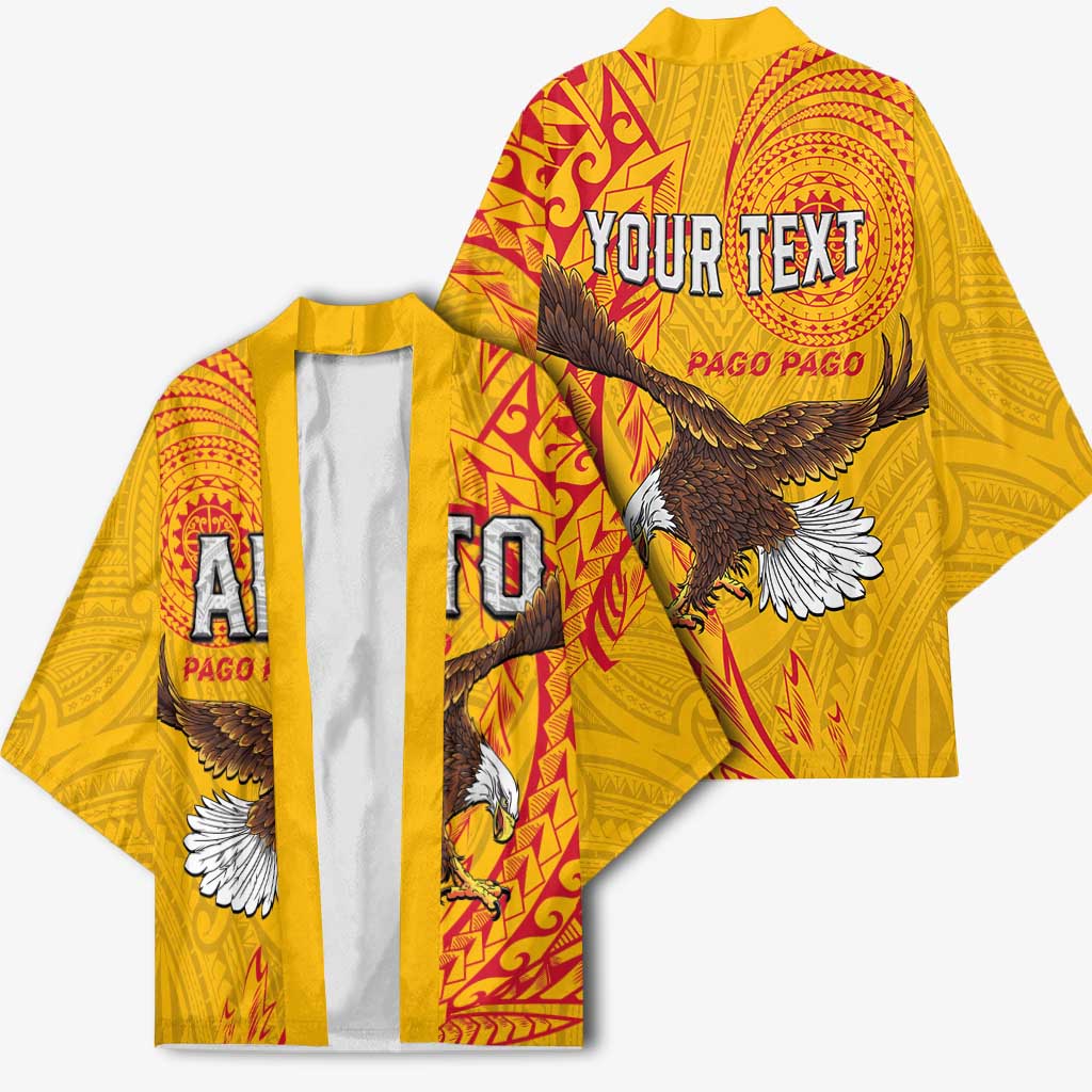 Personalised American Samoa Flag Day Kimono Fautasi Race Pago Pago-Aeto Eagle Wings Tribal Style