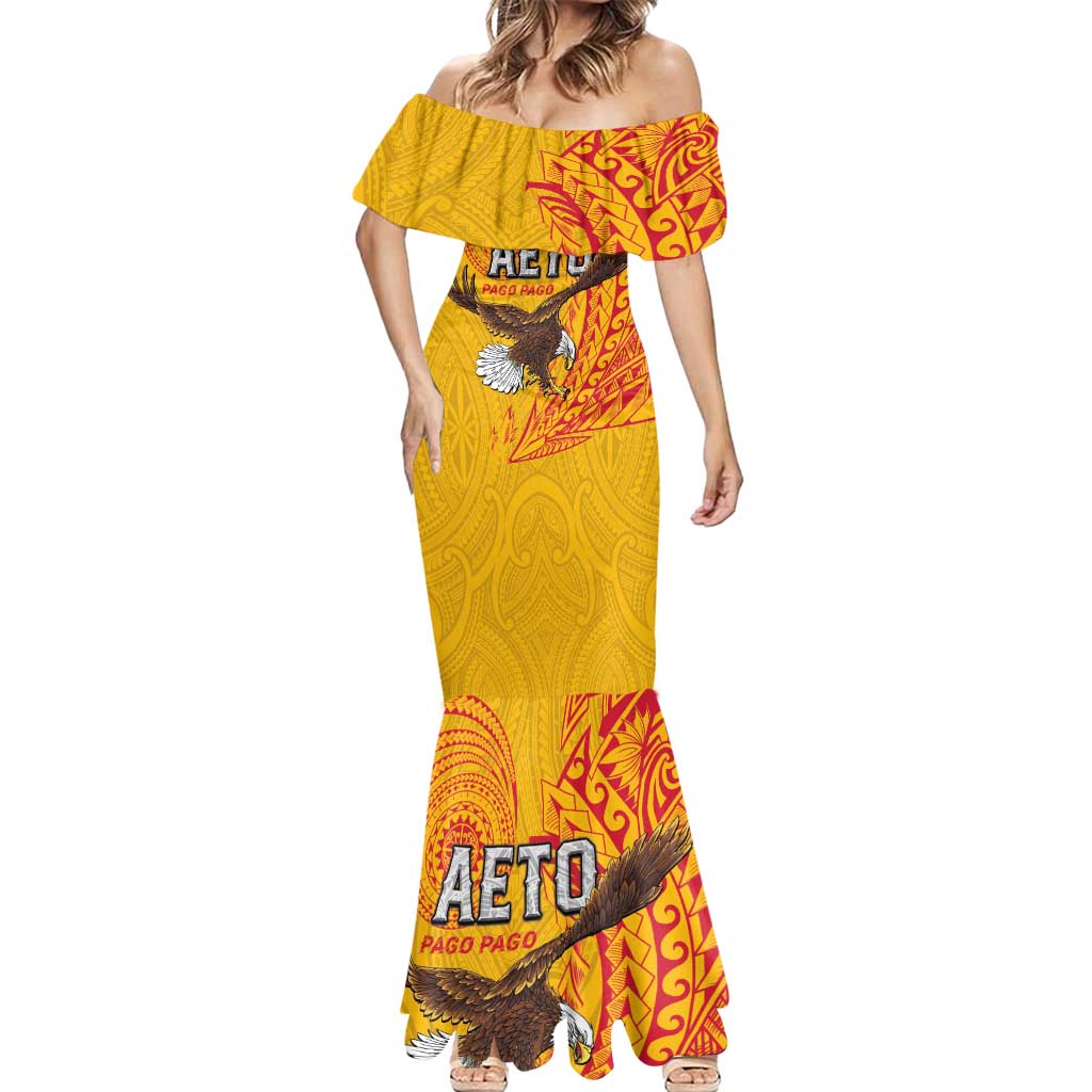 Personalised American Samoa Flag Day Mermaid Dress Fautasi Race Pago Pago-Aeto Eagle Wings Tribal Style