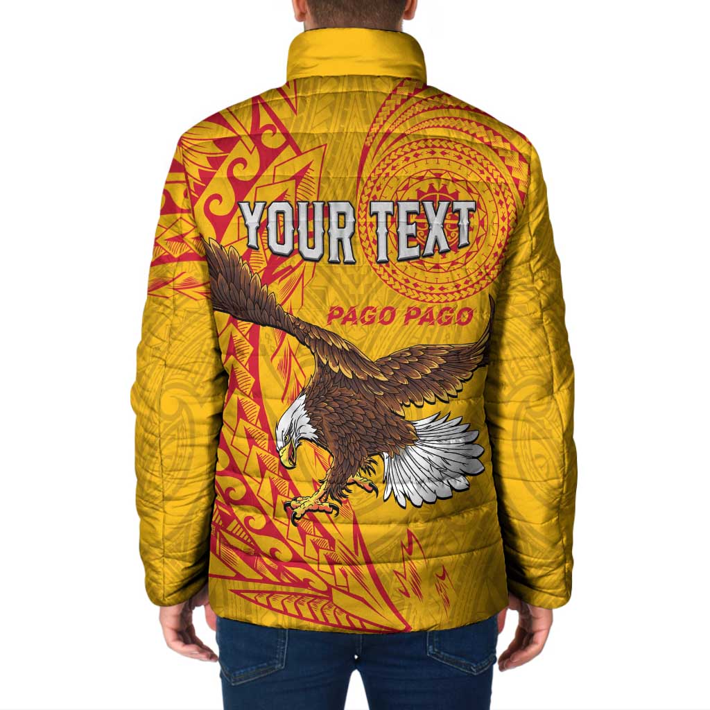 Personalised American Samoa Flag Day Padded Jacket Fautasi Race Pago Pago-Aeto Eagle Wings Tribal Style