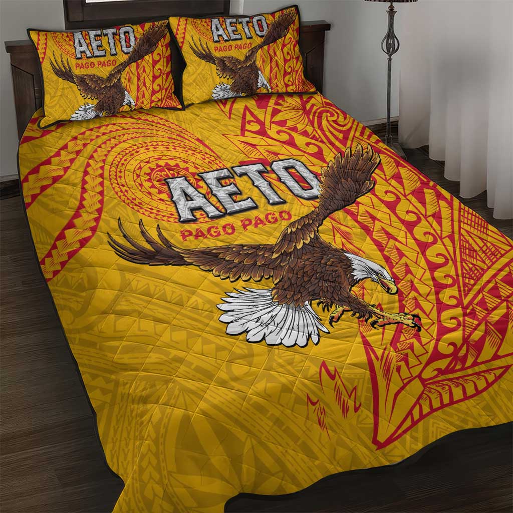 American Samoa Flag Day Quilt Bed Set Fautasi Race Pago Pago-Aeto Eagle Wings Tribal Style
