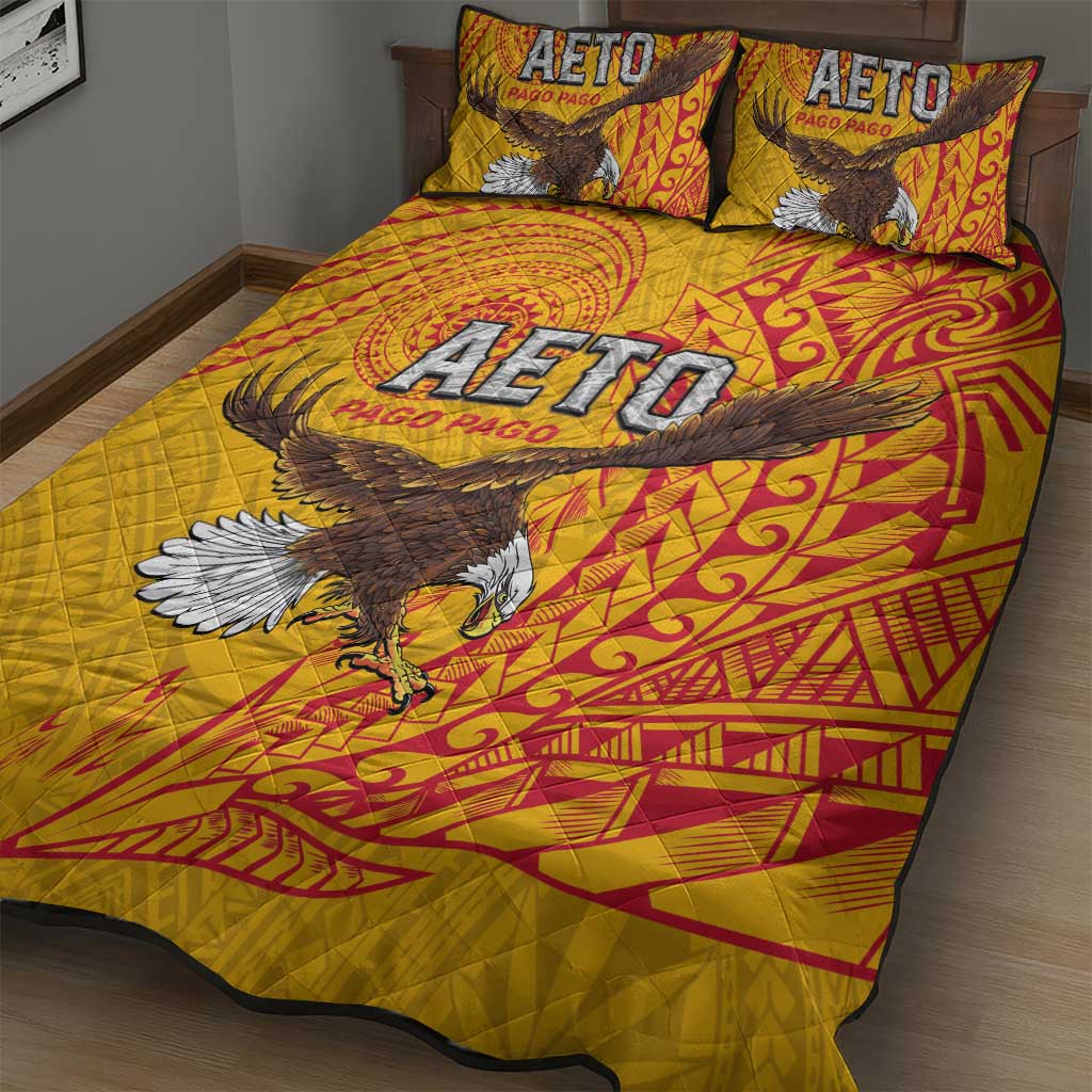 American Samoa Flag Day Quilt Bed Set Fautasi Race Pago Pago-Aeto Eagle Wings Tribal Style