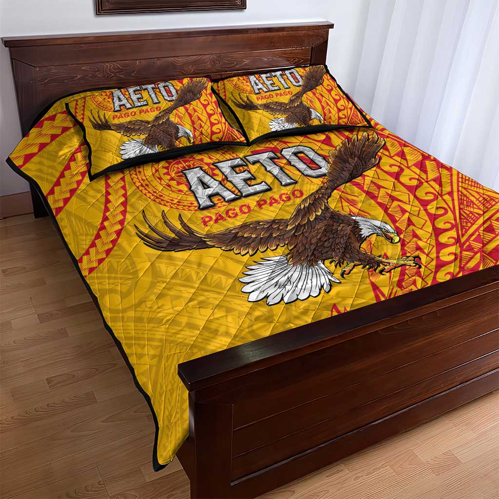 American Samoa Flag Day Quilt Bed Set Fautasi Race Pago Pago-Aeto Eagle Wings Tribal Style