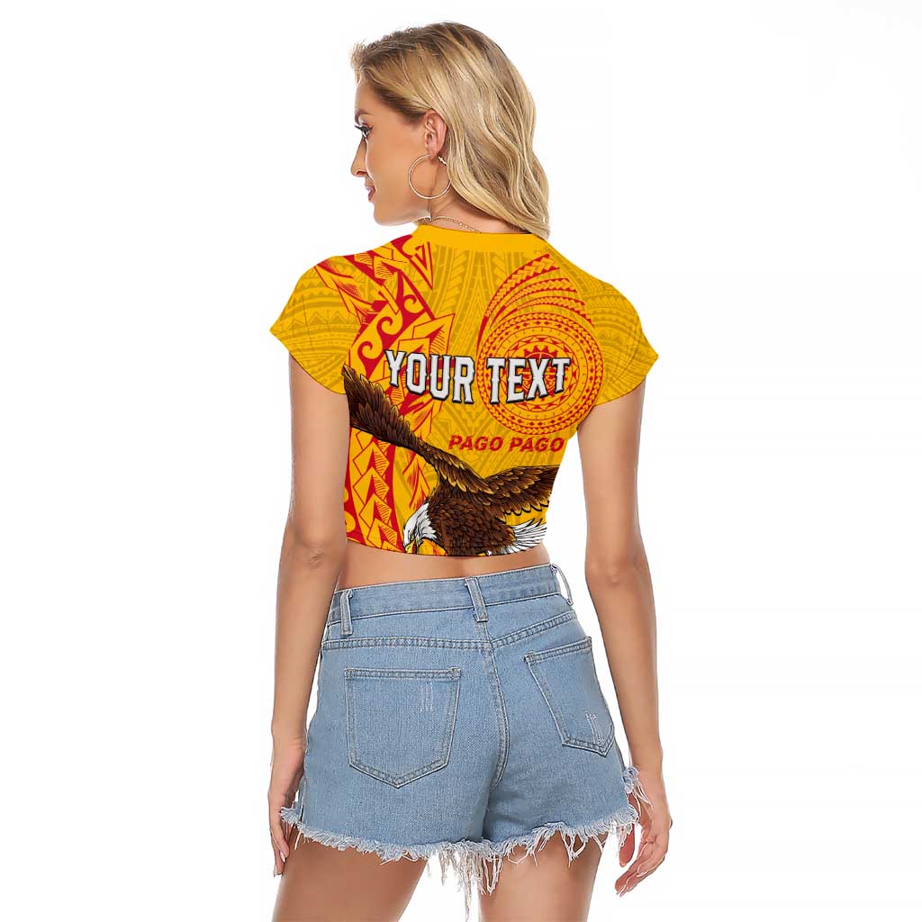 Personalised American Samoa Flag Day Raglan Cropped T Shirt Fautasi Race Pago Pago-Aeto Eagle Wings Tribal Style