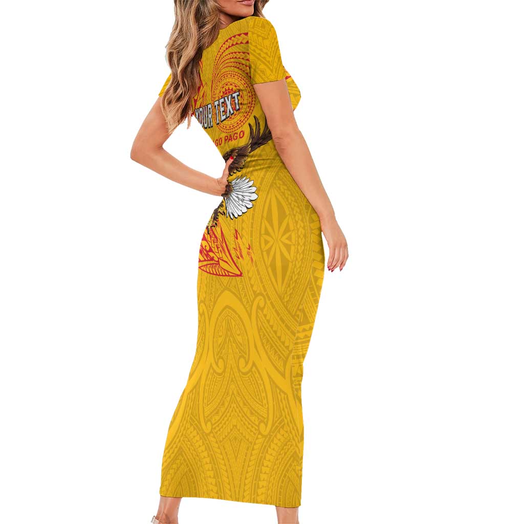 Personalised American Samoa Flag Day Short Sleeve Bodycon Dress Fautasi Race Pago Pago-Aeto Eagle Wings Tribal Style