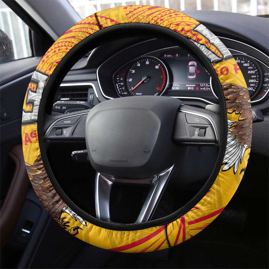American Samoa Flag Day Steering Wheel Cover Fautasi Race Pago Pago-Aeto Eagle Wings Tribal Style