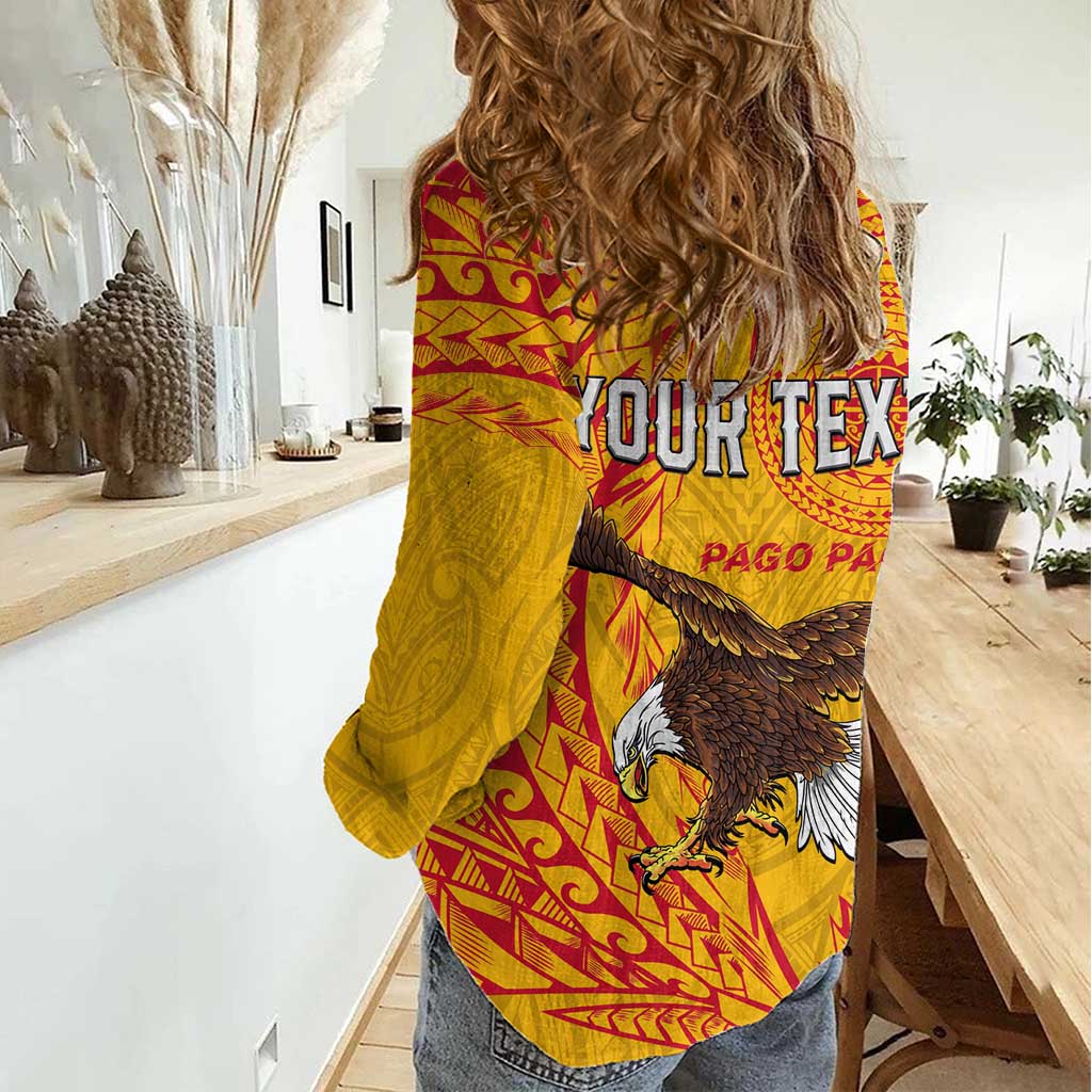 Personalised American Samoa Flag Day Women Casual Shirt Fautasi Race Pago Pago-Aeto Eagle Wings Tribal Style LT03 - Polynesian Pride
