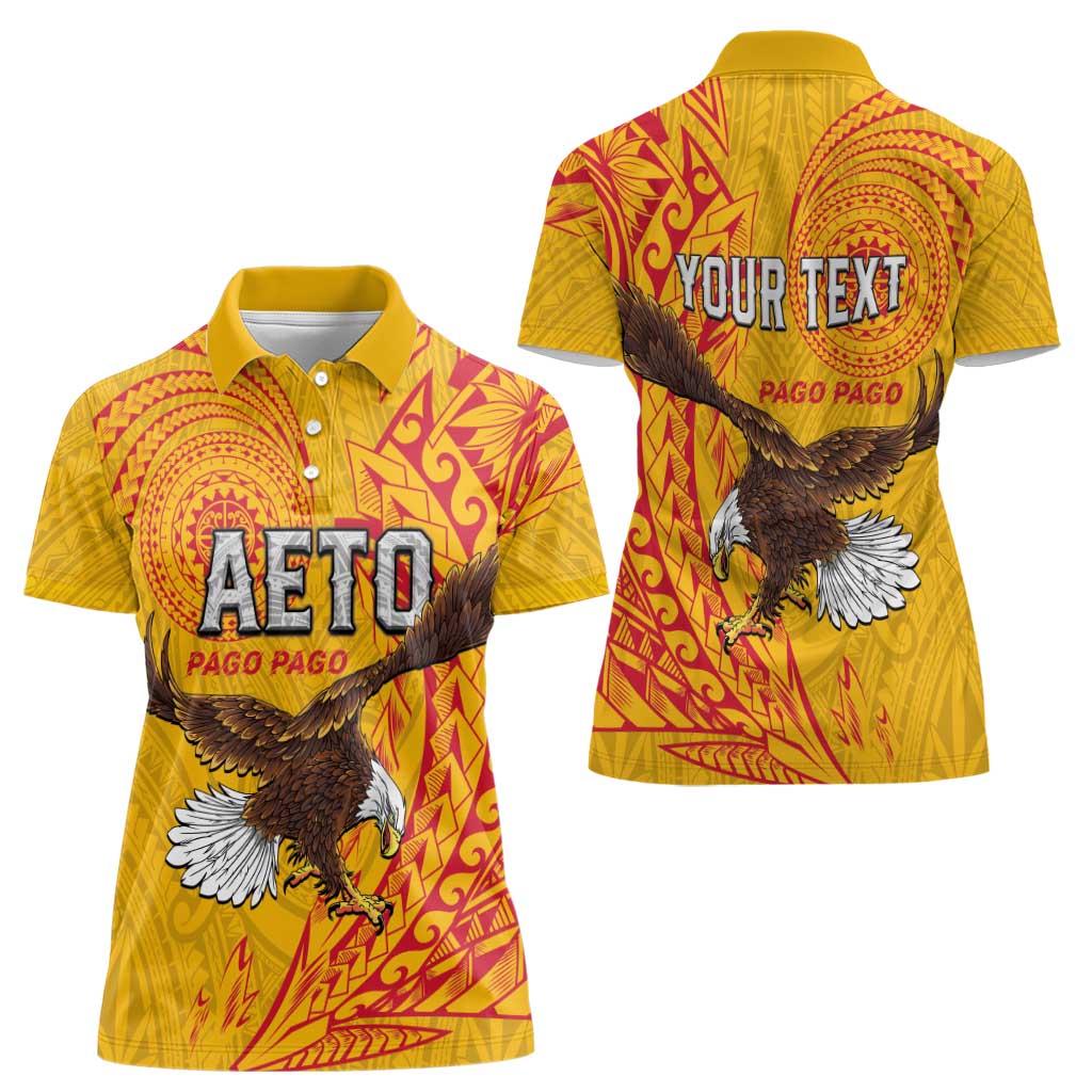 Personalised American Samoa Flag Day Women Polo Shirt Fautasi Race Pago Pago-Aeto Eagle Wings Tribal Style LT03 - Polynesian Pride