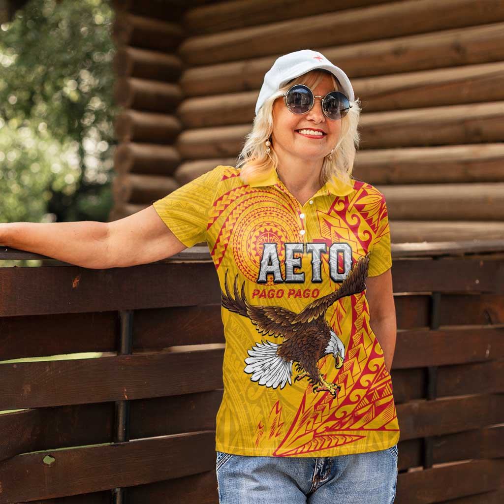 Personalised American Samoa Flag Day Women Polo Shirt Fautasi Race Pago Pago-Aeto Eagle Wings Tribal Style LT03 - Polynesian Pride