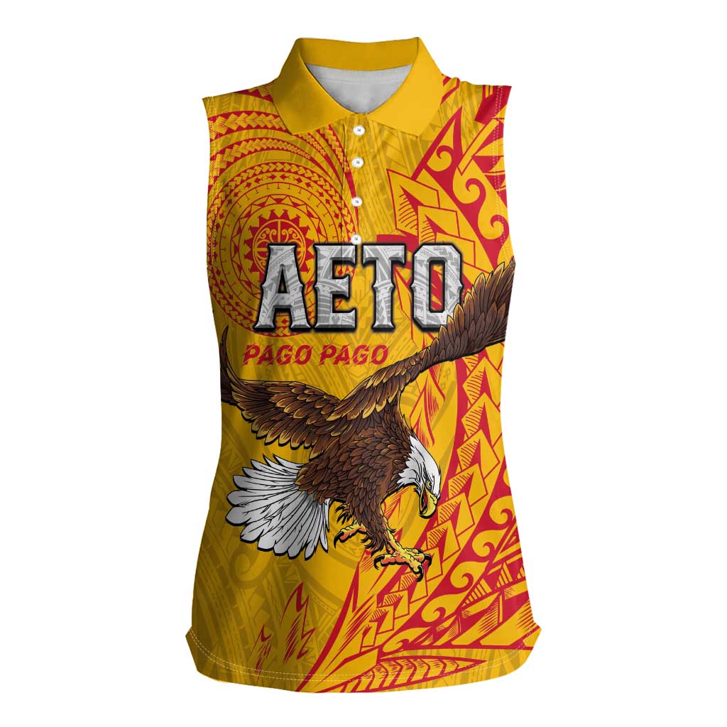 Personalised American Samoa Flag Day Women Sleeveless Polo Shirt Fautasi Race Pago Pago-Aeto Eagle Wings Tribal Style LT03 Female Multicolor - Polynesian Pride