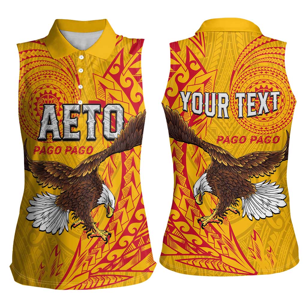 Personalised American Samoa Flag Day Women Sleeveless Polo Shirt Fautasi Race Pago Pago-Aeto Eagle Wings Tribal Style LT03 - Polynesian Pride
