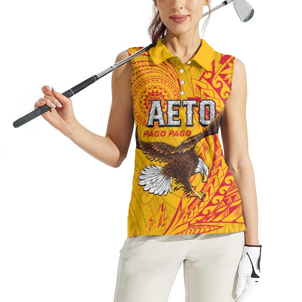 Personalised American Samoa Flag Day Women Sleeveless Polo Shirt Fautasi Race Pago Pago-Aeto Eagle Wings Tribal Style LT03 - Polynesian Pride