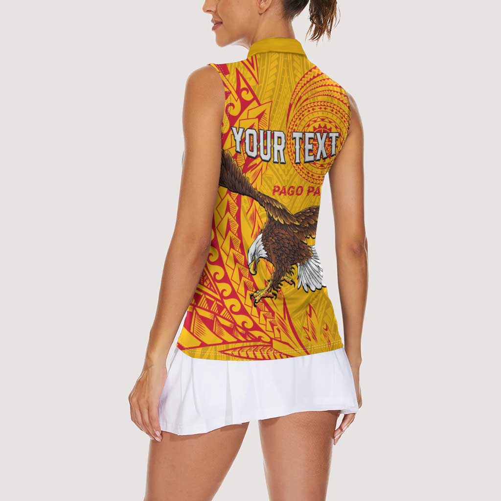 Personalised American Samoa Flag Day Women Sleeveless Polo Shirt Fautasi Race Pago Pago-Aeto Eagle Wings Tribal Style LT03 - Polynesian Pride