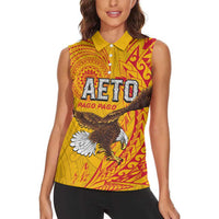 Personalised American Samoa Flag Day Women Sleeveless Polo Shirt Fautasi Race Pago Pago-Aeto Eagle Wings Tribal Style LT03 - Polynesian Pride