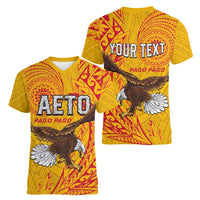 Personalised American Samoa Flag Day Women V-Neck T-Shirt Fautasi Race Pago Pago-Aeto Eagle Wings Tribal Style LT03 - Polynesian Pride