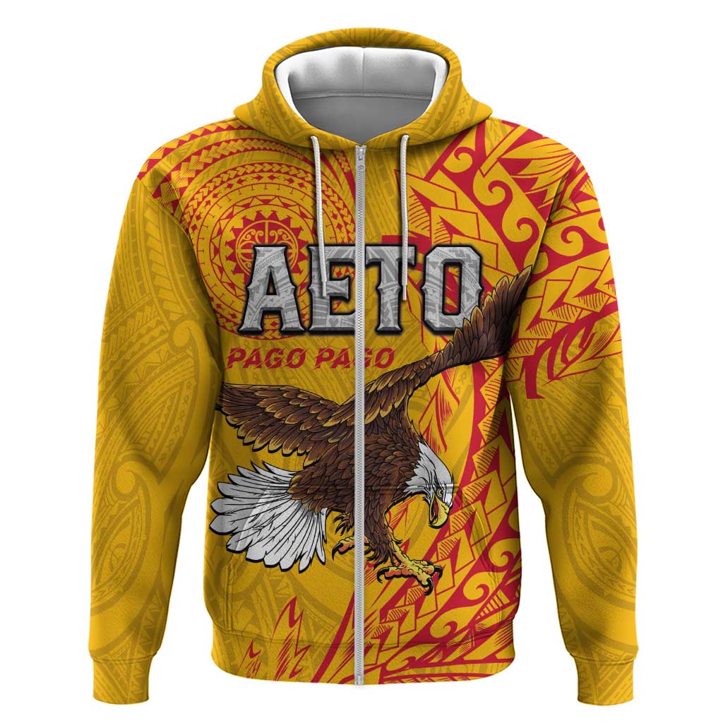 Personalised American Samoa Flag Day Zip Hoodie Fautasi Race Pago Pago-Aeto Eagle Wings Tribal Style
