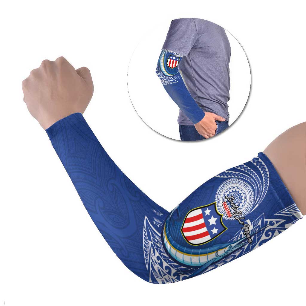 Personalised American Samoa Flag Day Arm Sleeves Fautasi Race Fagatogo-Iseula O Le Moana Sailfish Tribal Style LT03 Set of 2 Multicolor - Polynesian Pride