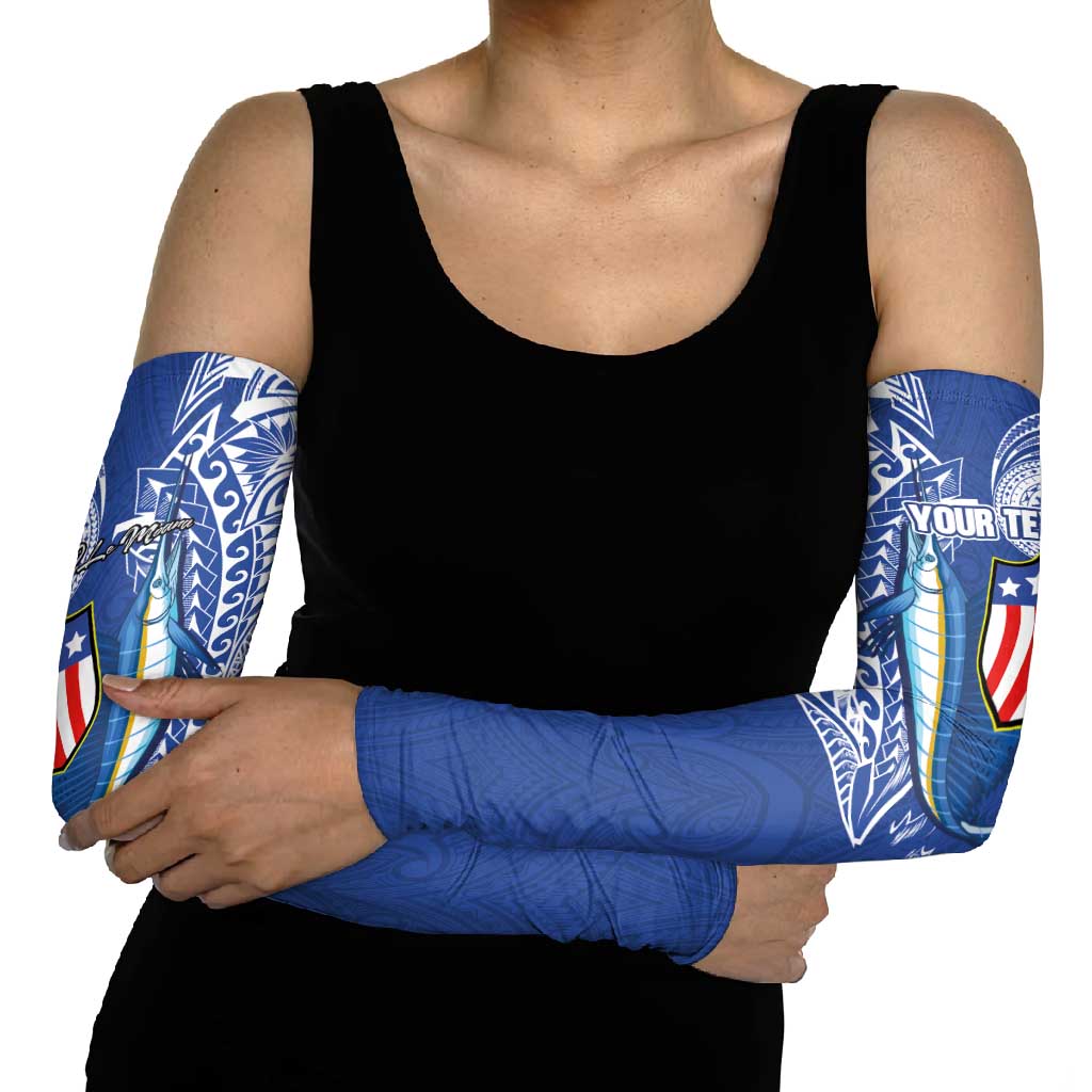 Personalised American Samoa Flag Day Arm Sleeves Fautasi Race Fagatogo-Iseula O Le Moana Sailfish Tribal Style LT03 - Polynesian Pride