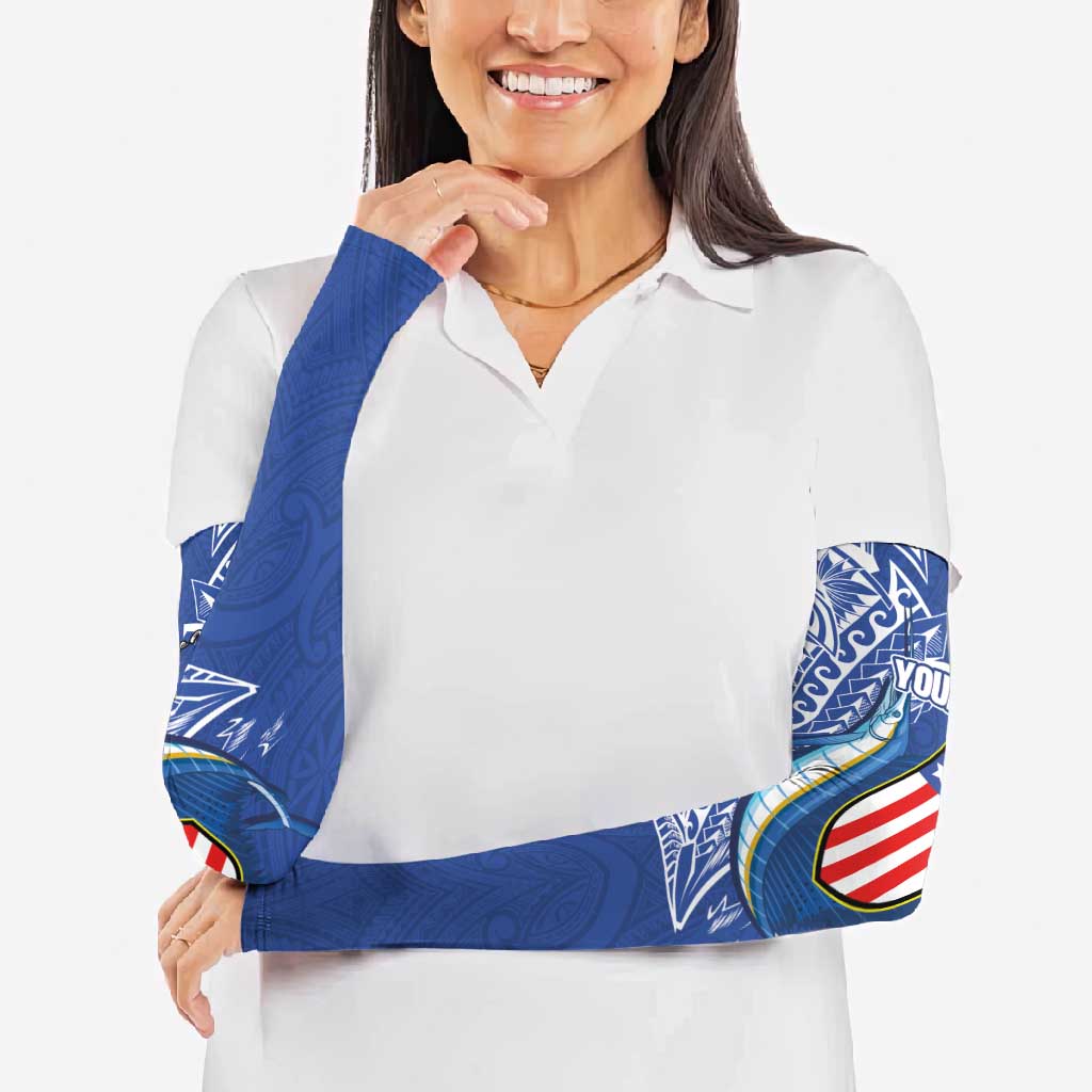 Personalised American Samoa Flag Day Arm Sleeves Fautasi Race Fagatogo-Iseula O Le Moana Sailfish Tribal Style LT03 - Polynesian Pride