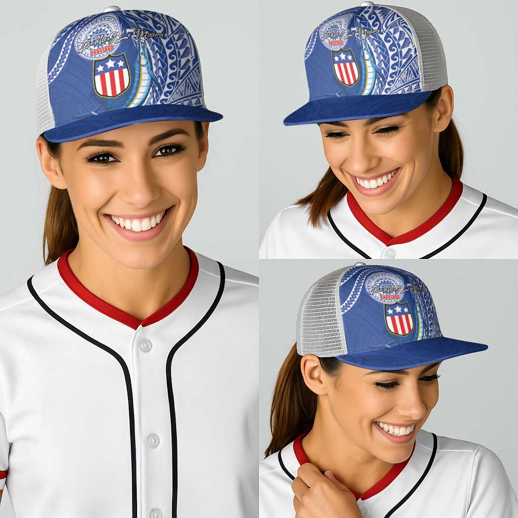 American Samoa Flag Day Baseball Net Cap Fautasi Race Fagatogo-Iseula O Le Moana Sailfish Tribal Style LT03 - Polynesian Pride