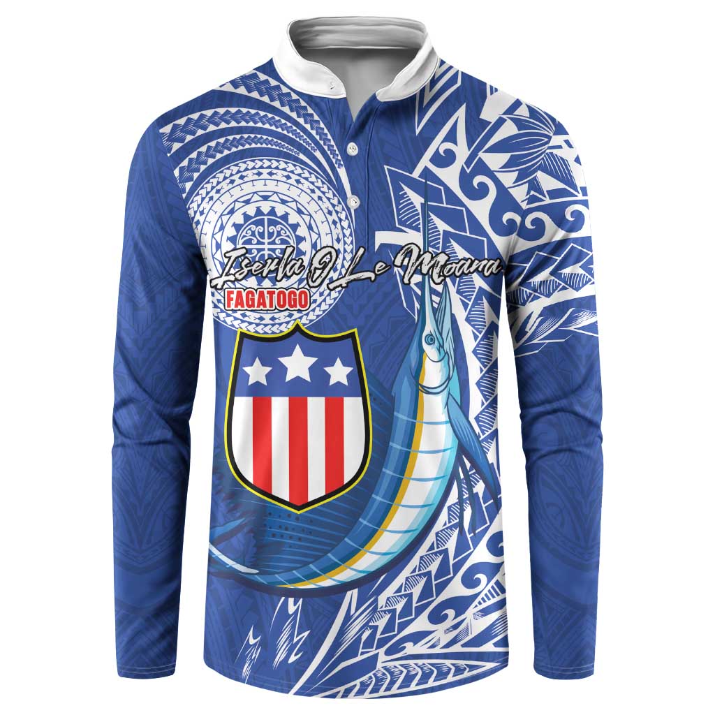 Personalised American Samoa Flag Day Button Sweatshirt Fautasi Race Fagatogo-Iseula O Le Moana Sailfish Tribal Style