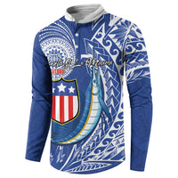 Personalised American Samoa Flag Day Button Sweatshirt Fautasi Race Fagatogo-Iseula O Le Moana Sailfish Tribal Style