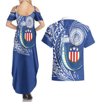 Personalised American Samoa Flag Day Couples Matching Summer Maxi Dress and Hawaiian Shirt Fautasi Race Fagatogo-Iseula O Le Moana Sailfish Tribal Style LT03 - Polynesian Pride