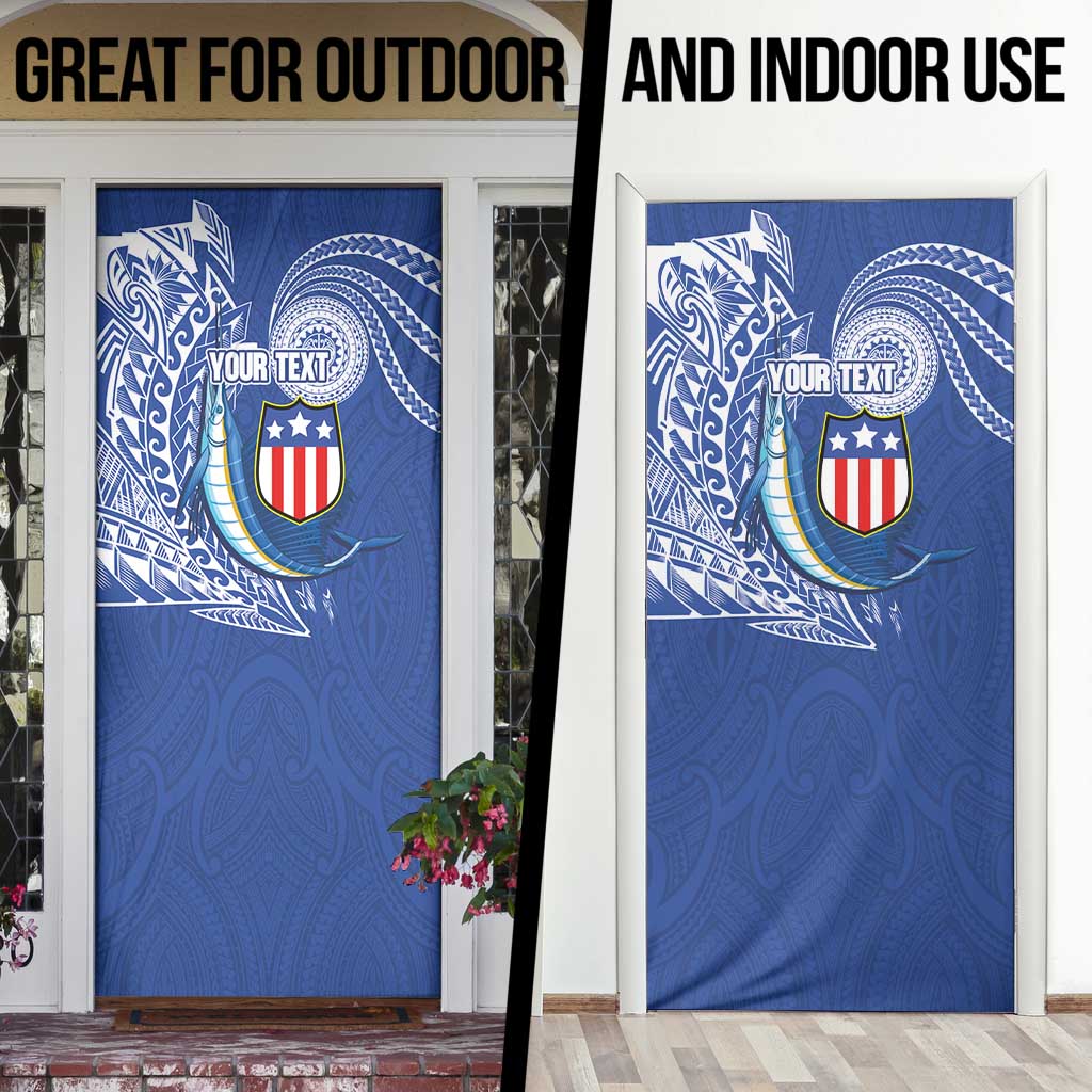 Personalised American Samoa Flag Day Door Cover Fautasi Race Fagatogo-Iseula O Le Moana Sailfish Tribal Style LT03 - Polynesian Pride