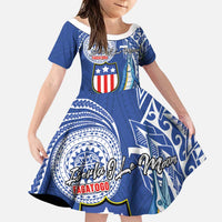 Personalised American Samoa Flag Day Family Matching Long Sleeve Bodycon Dress and Hawaiian Shirt Fautasi Race Fagatogo-Iseula O Le Moana Sailfish Tribal Style LT03 Daughter's Dress Multicolor - Polynesian Pride