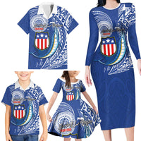 Personalised American Samoa Flag Day Family Matching Long Sleeve Bodycon Dress and Hawaiian Shirt Fautasi Race Fagatogo-Iseula O Le Moana Sailfish Tribal Style LT03 - Polynesian Pride