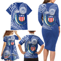 Personalised American Samoa Flag Day Family Matching Long Sleeve Bodycon Dress and Hawaiian Shirt Fautasi Race Fagatogo-Iseula O Le Moana Sailfish Tribal Style LT03 - Polynesian Pride