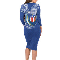 Personalised American Samoa Flag Day Family Matching Long Sleeve Bodycon Dress and Hawaiian Shirt Fautasi Race Fagatogo-Iseula O Le Moana Sailfish Tribal Style LT03 - Polynesian Pride