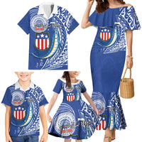Personalised American Samoa Flag Day Family Matching Mermaid Dress and Hawaiian Shirt Fautasi Race Fagatogo-Iseula O Le Moana Sailfish Tribal Style LT03 - Polynesian Pride